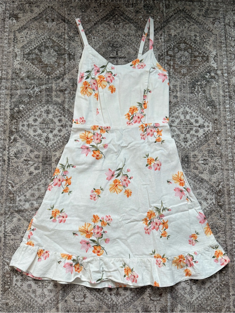 Old Navy White Mini Dress with Pink & Orange Floral Print